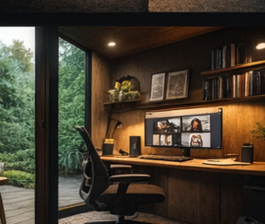 Workscape interior — desk and shelving detail